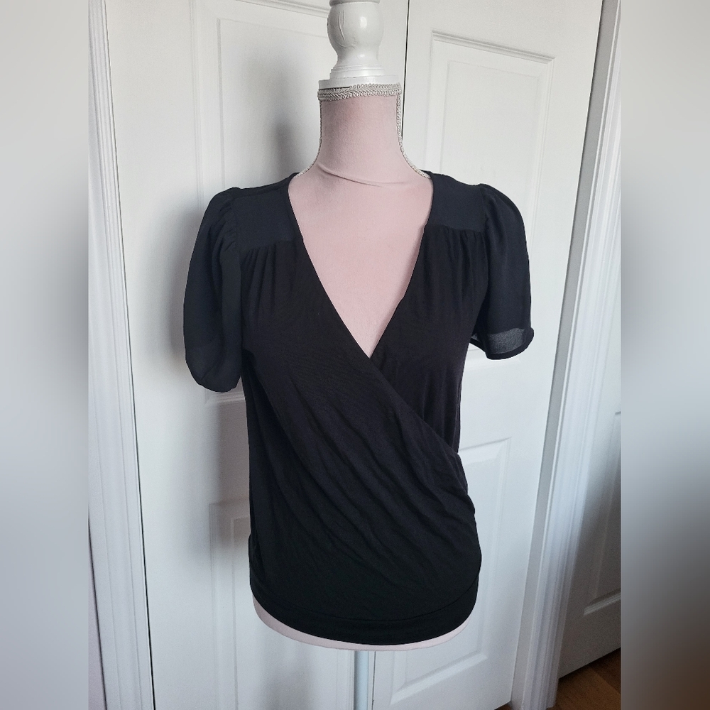 Reitmans Elegant Black Wrap Top sz XS